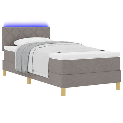 LED Box Spring Bed med LED-lysstrimler Gråbrun 90 x 200 cm Stof