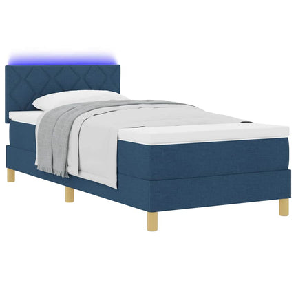 LED Box Spring Bed med hovedgærde Blå 90 x 200 cm Stof