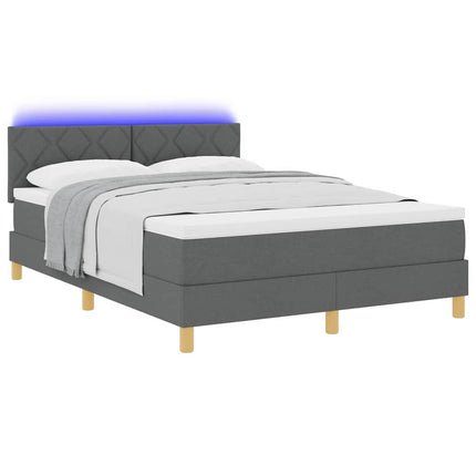 LED Box Spring Bed med hovedgærde Mørkegrå 140 x 190 cm Stof