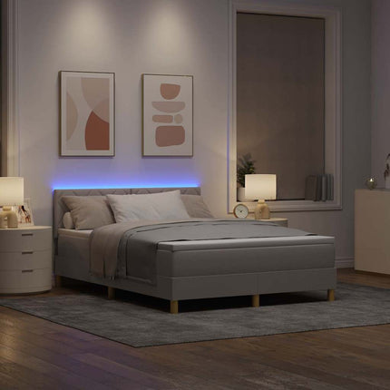 LED Box Spring Bed med hovedgærde Gråbrun 140 x 190 cm Stof