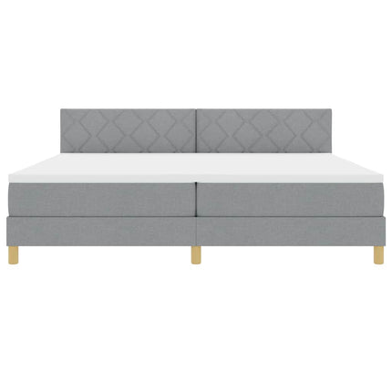 LED Box Spring Bed med hovedgærde Lysegrå 200 x 200 cm Stof