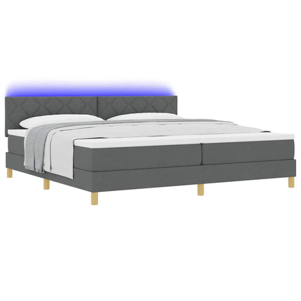 LED Box Spring Bed med hovedgærde Mørkegrå 200 x 200 cm Stof