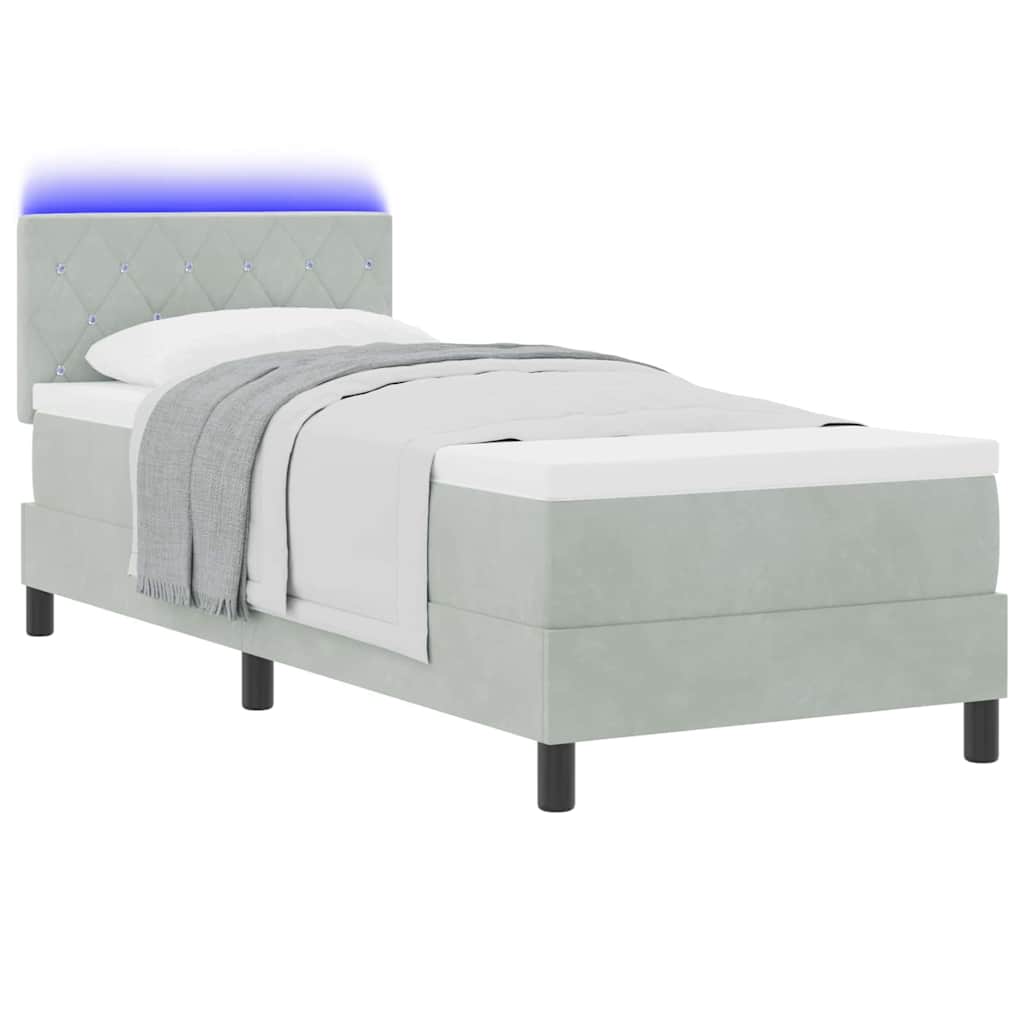 LED Box Spring Bed med madras med LED Lysegrå 80 x 200 cm Fløjl