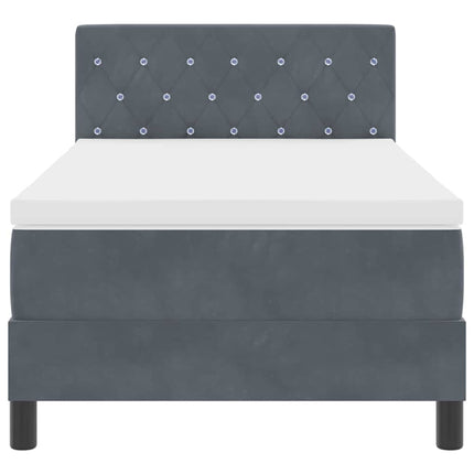 LED Box Spring Bed med madras Mørkegrå 90 x 190 cm Fløjl