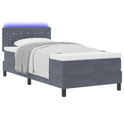 LED Box Spring Bed med madras Mørkegrå 90 x 190 cm Fløjl