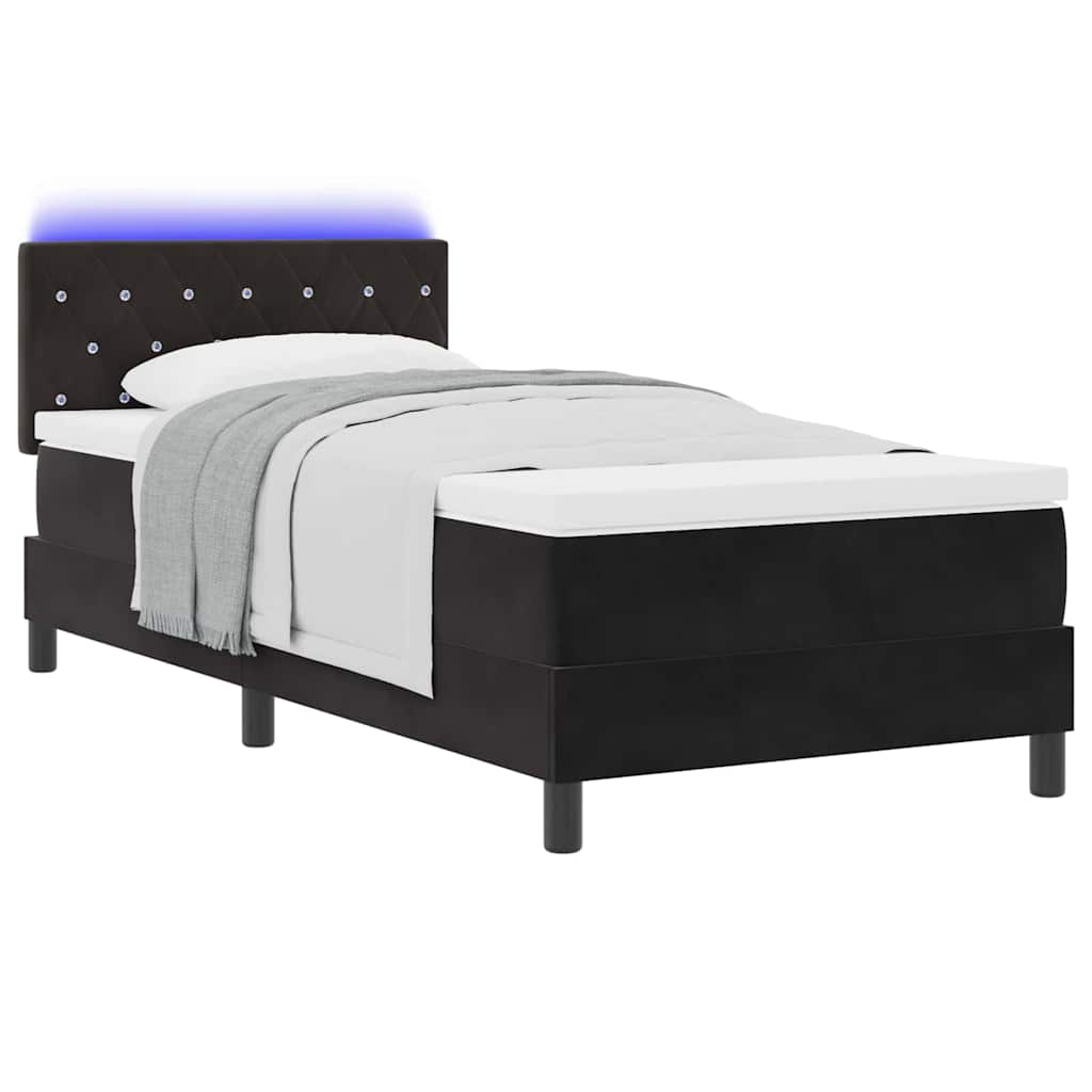 LED Box Spring Bed med madras med LED Sort 90 x 190 cm Fløjl