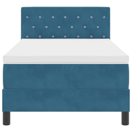 LED Box Spring Bed med madras Mørk blå 90 x 190 cm Fløjl