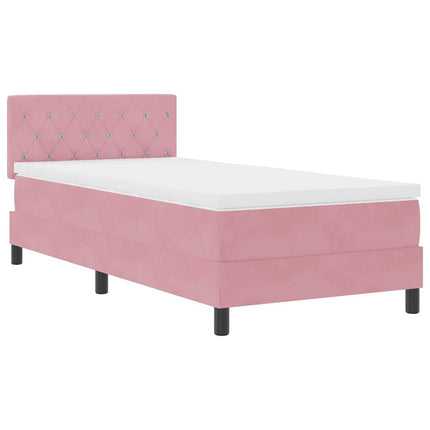LED Box Spring Bed med madras med LED Lyserød 90 x 190 cm Fløjl