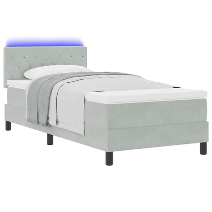 LED Box Spring Bed med hovedgærde Lysegrå 90 x 200 cm Fløjl