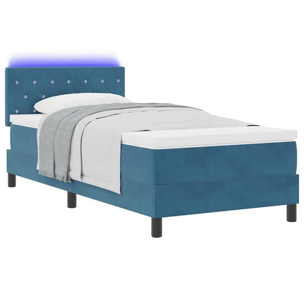 LED Box Spring Bed med madras Mørk blå 90 x 200 cm Fløjl