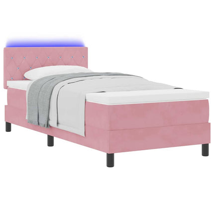 LED Box Spring Bed med madras med LED Lyserød 90 x 200 cm Fløjl