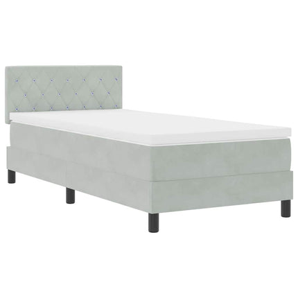 LED Box Spring Bed med madras Lysegrå 100 x 200 cm Fløjl