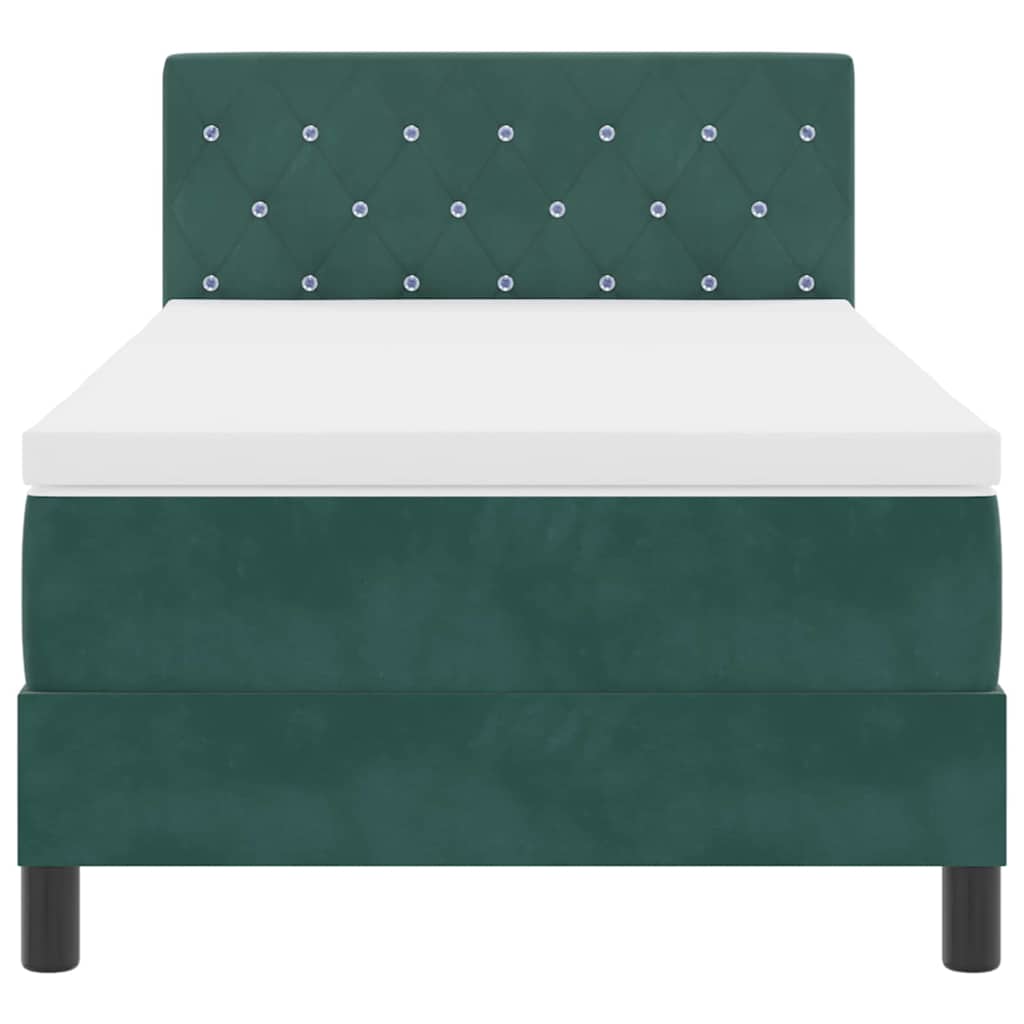 LED Box Spring Bed med madras Mørkegrøn 100 x 200 cm Fløjl
