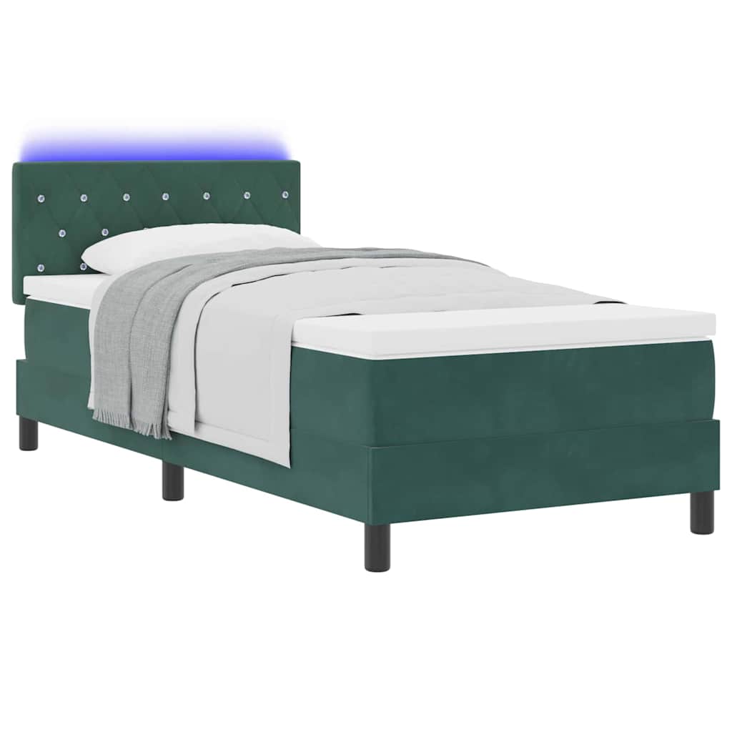 LED Box Spring Bed med madras Mørkegrøn 100 x 200 cm Fløjl