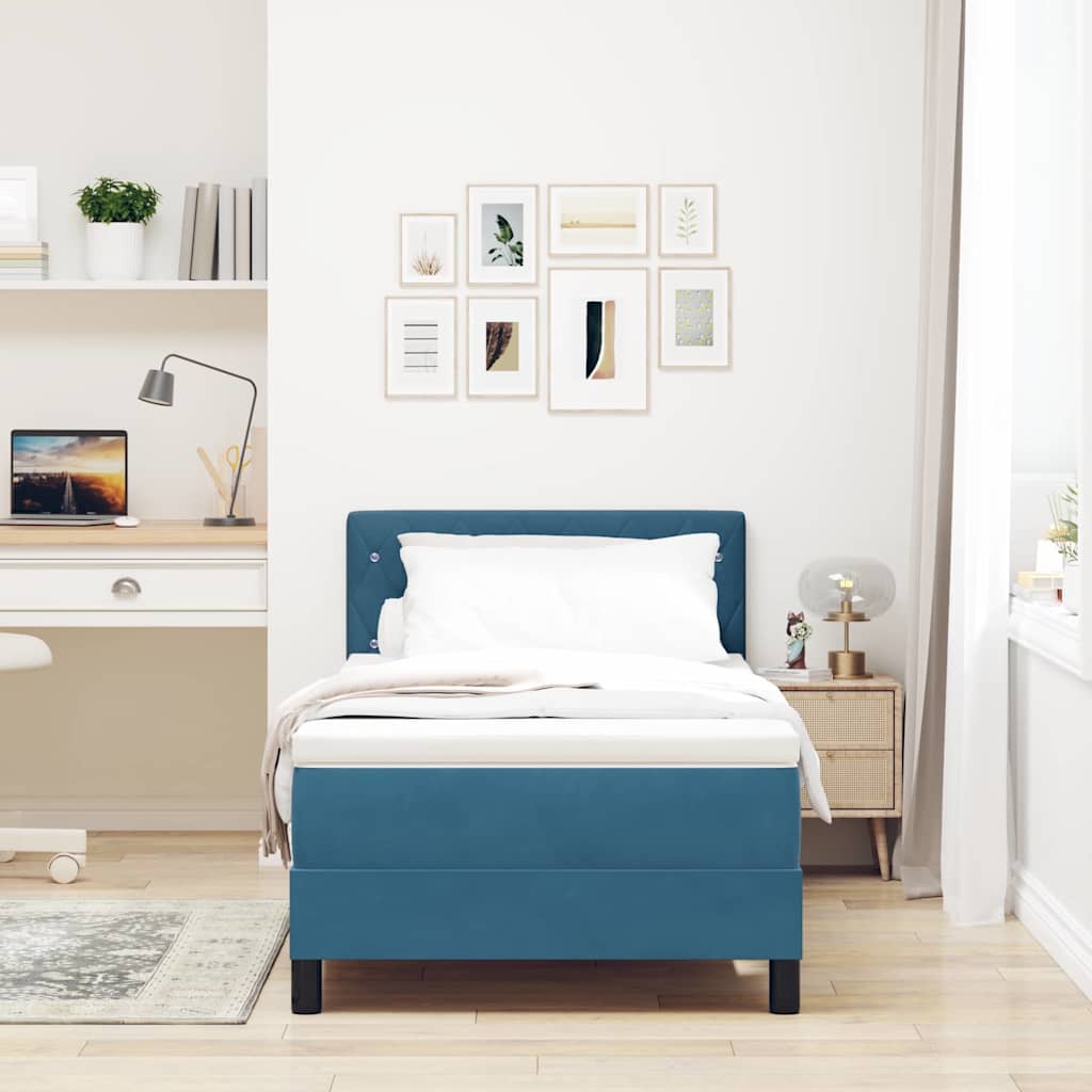 LED Box Spring Bed med madras Mørk blå 100 x 200 cm Fløjl