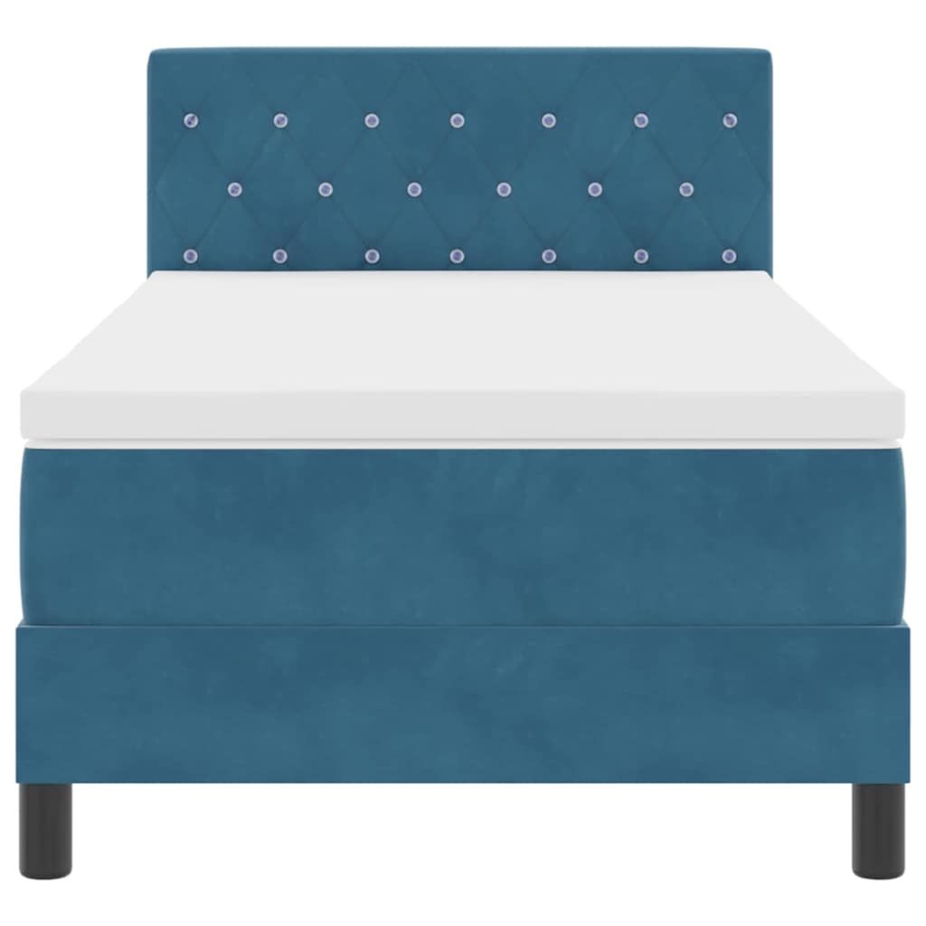 LED Box Spring Bed med madras Mørk blå 100 x 200 cm Fløjl