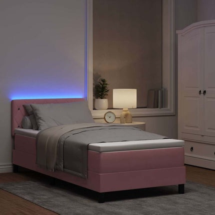 LED Box Spring Bed med hovedgærde Lyserød 100 x 200 cm Fløjl