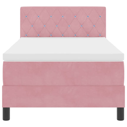 LED Box Spring Bed med hovedgærde Lyserød 100 x 200 cm Fløjl