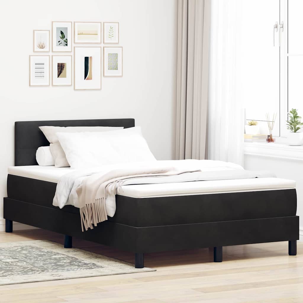 LED Box Spring Bed med madras med LED Sort 120 x 190 cm Fløjl