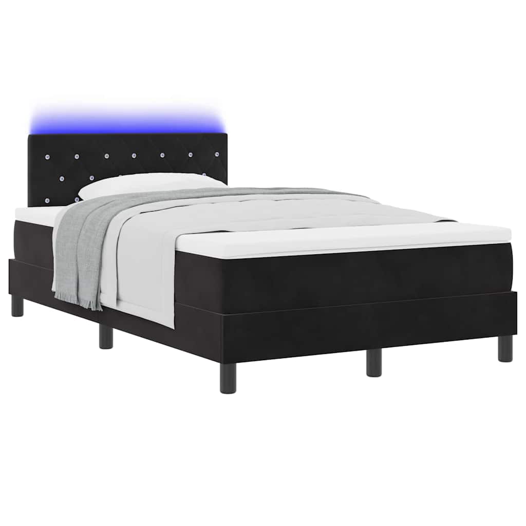 LED Box Spring Bed med madras med LED Sort 120 x 190 cm Fløjl