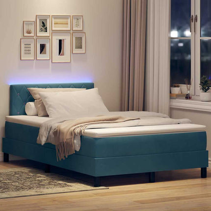 LED Box Spring Bed med hovedgærde Mørk blå 120 x 190 cm Fløjl
