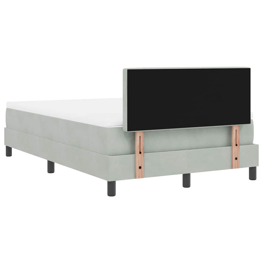 LED Box Spring Bed med madras Lysegrå 120 x 200 cm Fløjl