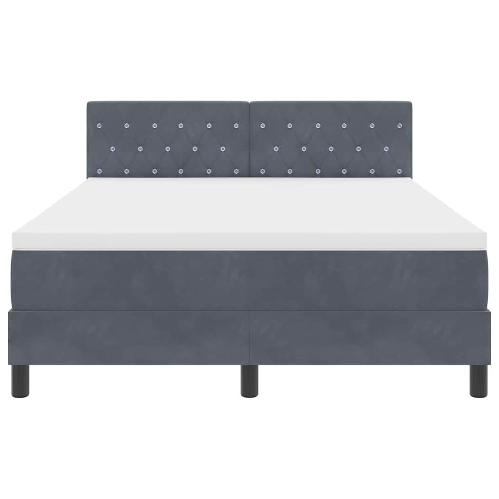 LED Box Spring Bed med madras Mørkegrå 140 x 200 cm Fløjl