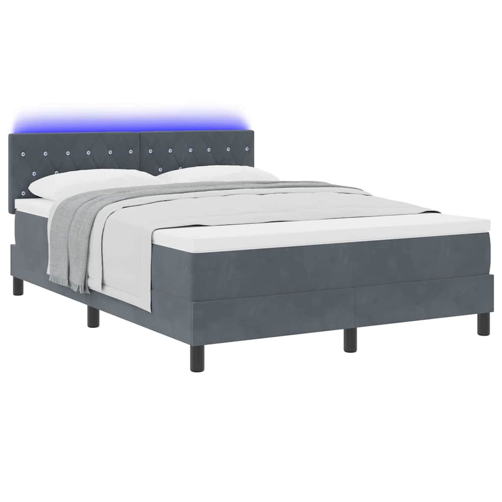 LED Box Spring Bed med madras Mørkegrå 140 x 200 cm Fløjl