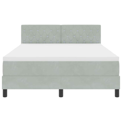 LED Box Spring Bed med hovedgærde Lysegrå 160 x 200 cm Fløjl