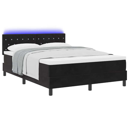 LED Box Spring Bed med madras med LED Sort 160 x 200 cm Fløjl