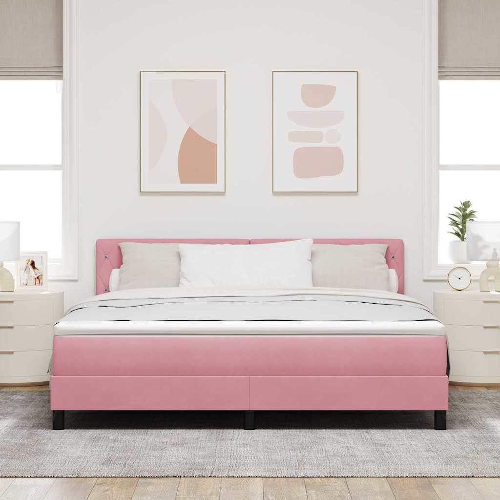 LED Box Spring Bed med madras Lyserød 180 x 200 cm Fløjl