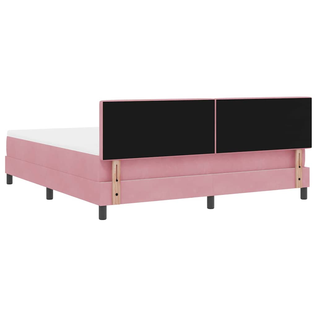 LED Box Spring Bed med madras Lyserød 180 x 200 cm Fløjl