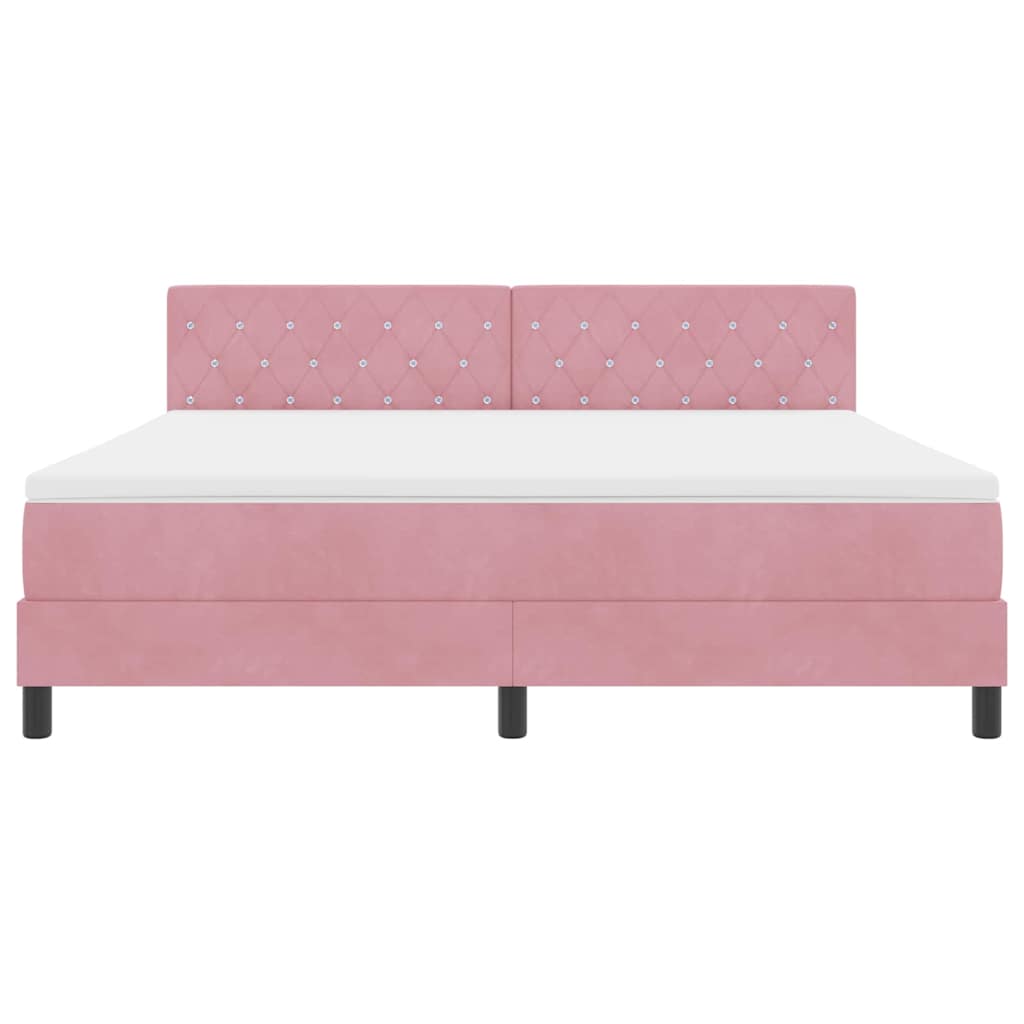 LED Box Spring Bed med madras Lyserød 180 x 200 cm Fløjl