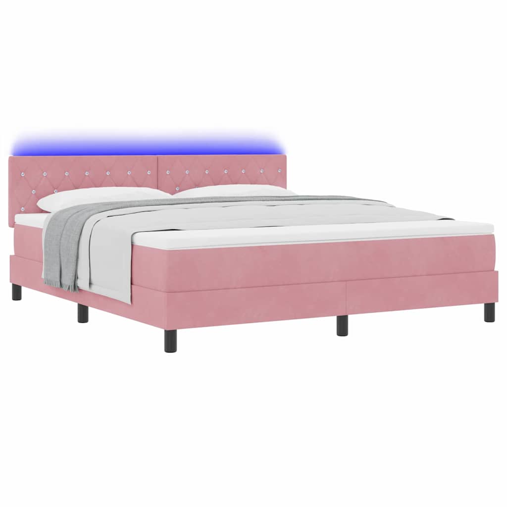 LED Box Spring Bed med madras Lyserød 180 x 200 cm Fløjl
