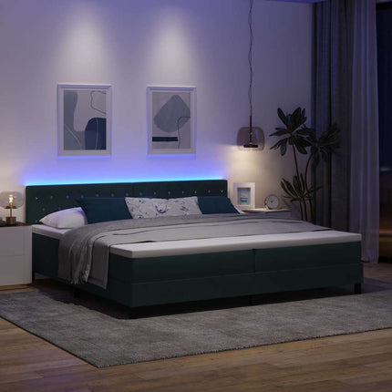LED Box Spring Bed med pude Mørkegrøn 200 x 200 cm Fløjl