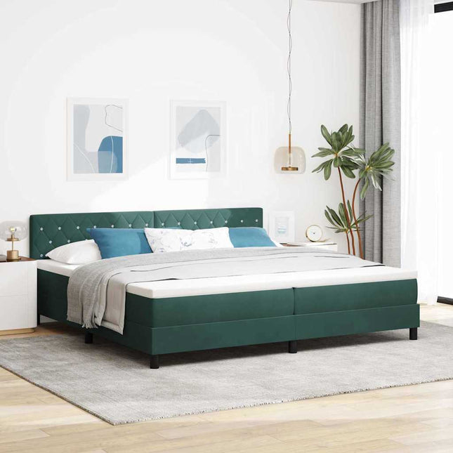 LED Box Spring Bed med pude Mørkegrøn 200 x 200 cm Fløjl