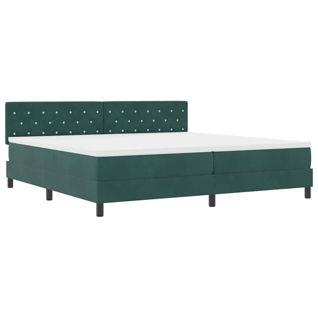 LED Box Spring Bed med pude Mørkegrøn 200 x 200 cm Fløjl