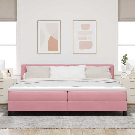 LED Box Spring Bed med madras Lyserød 200 x 200 cm Fløjl