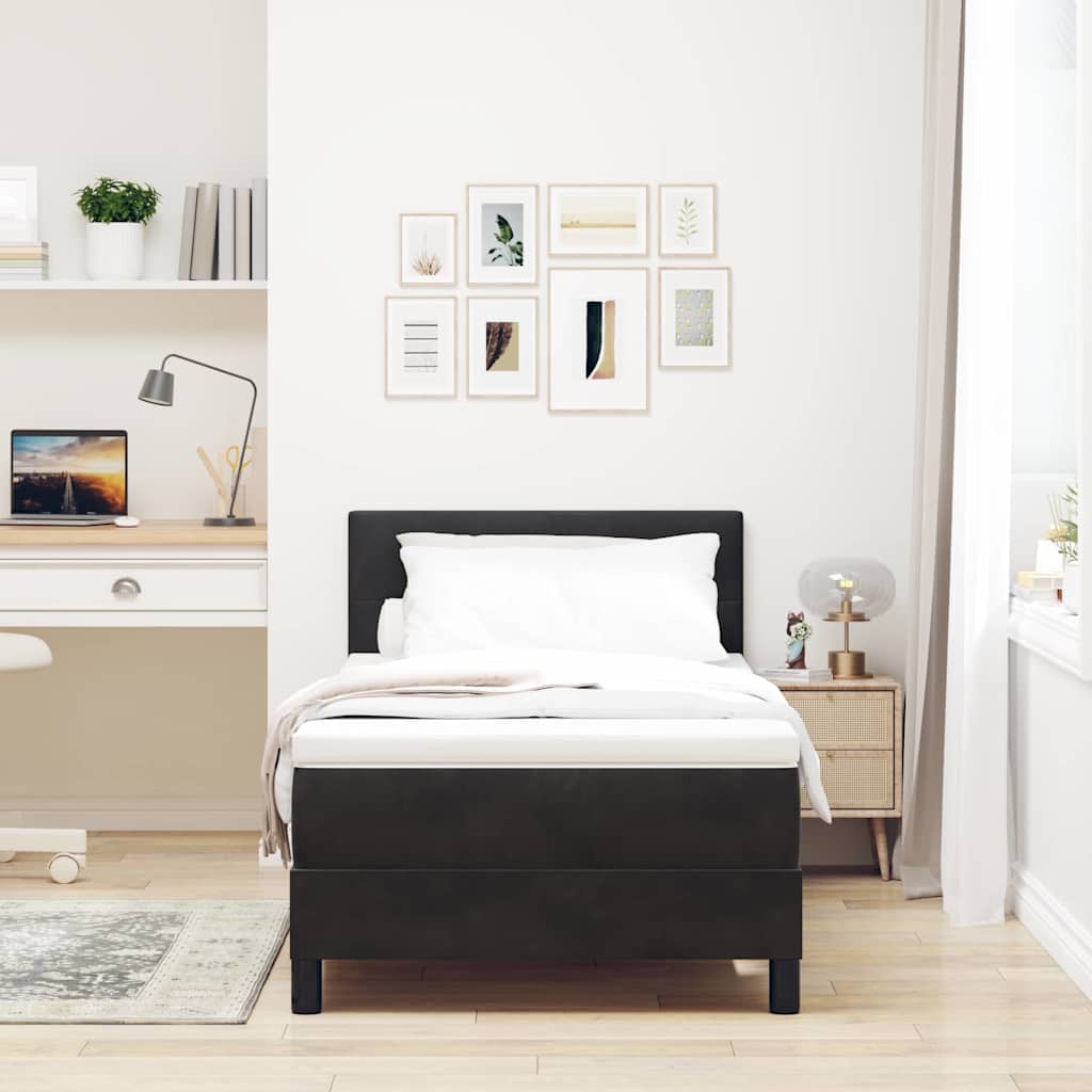 LED Box Spring Bed med madras med LED Sort 80 x 200 cm Fløjl