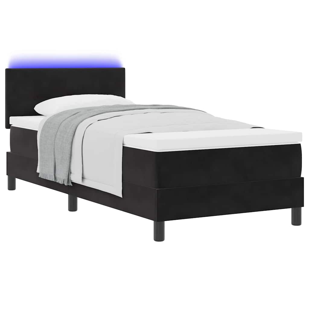 LED Box Spring Bed med madras med LED Sort 80 x 200 cm Fløjl
