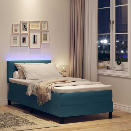 LED Box Spring Bed med hovedgærde Mørk blå 90 x 190 cm Fløjl
