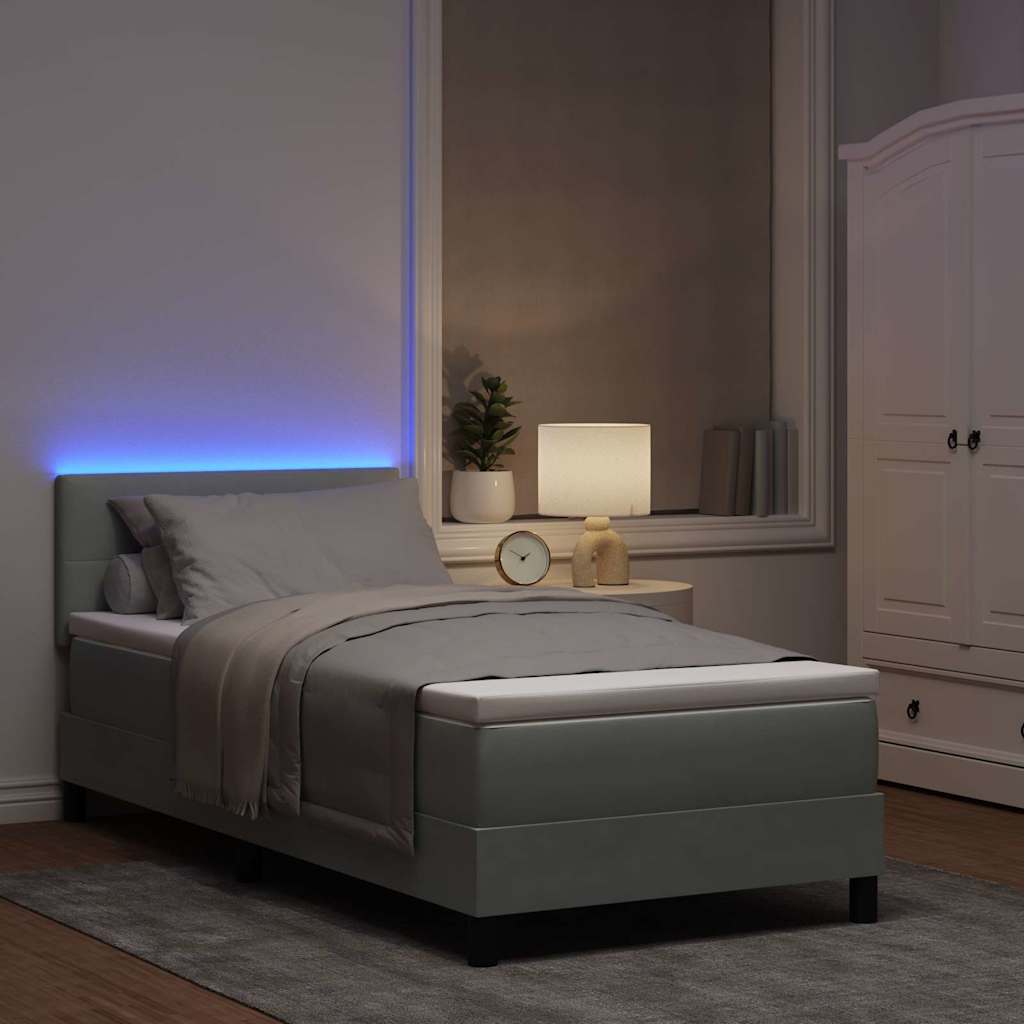 LED Box Spring Bed med madras med LED Lysegrå 90 x 200 cm Fløjl