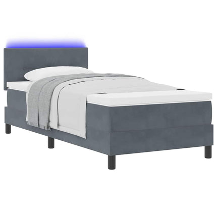 LED Box Spring Bed med hovedgærde Mørkegrå 90 x 200 cm Fløjl
