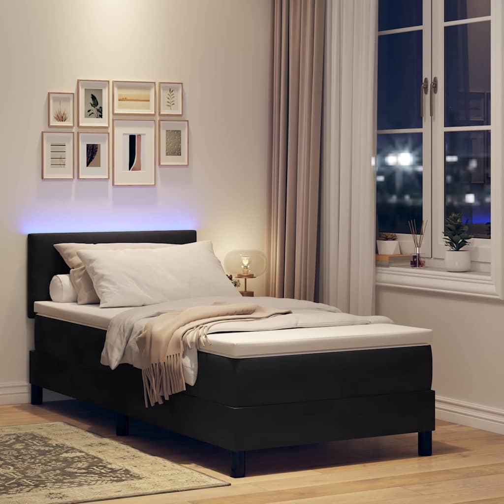 LED Box Spring Bed med madras med LED Sort 90 x 200 cm Fløjl