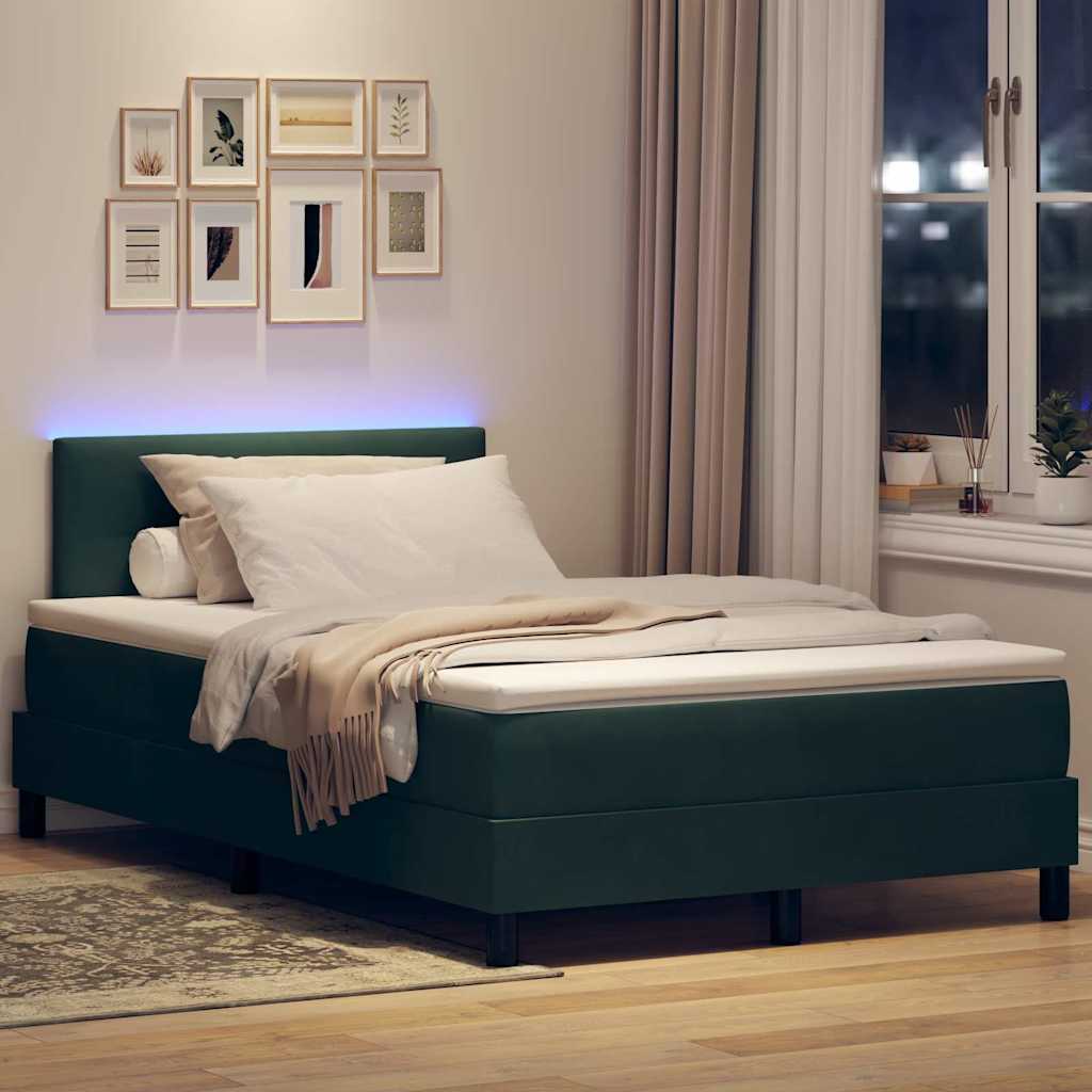 LED Box Spring Bed med madras Mørkegrøn 120 x 190 cm Fløjl