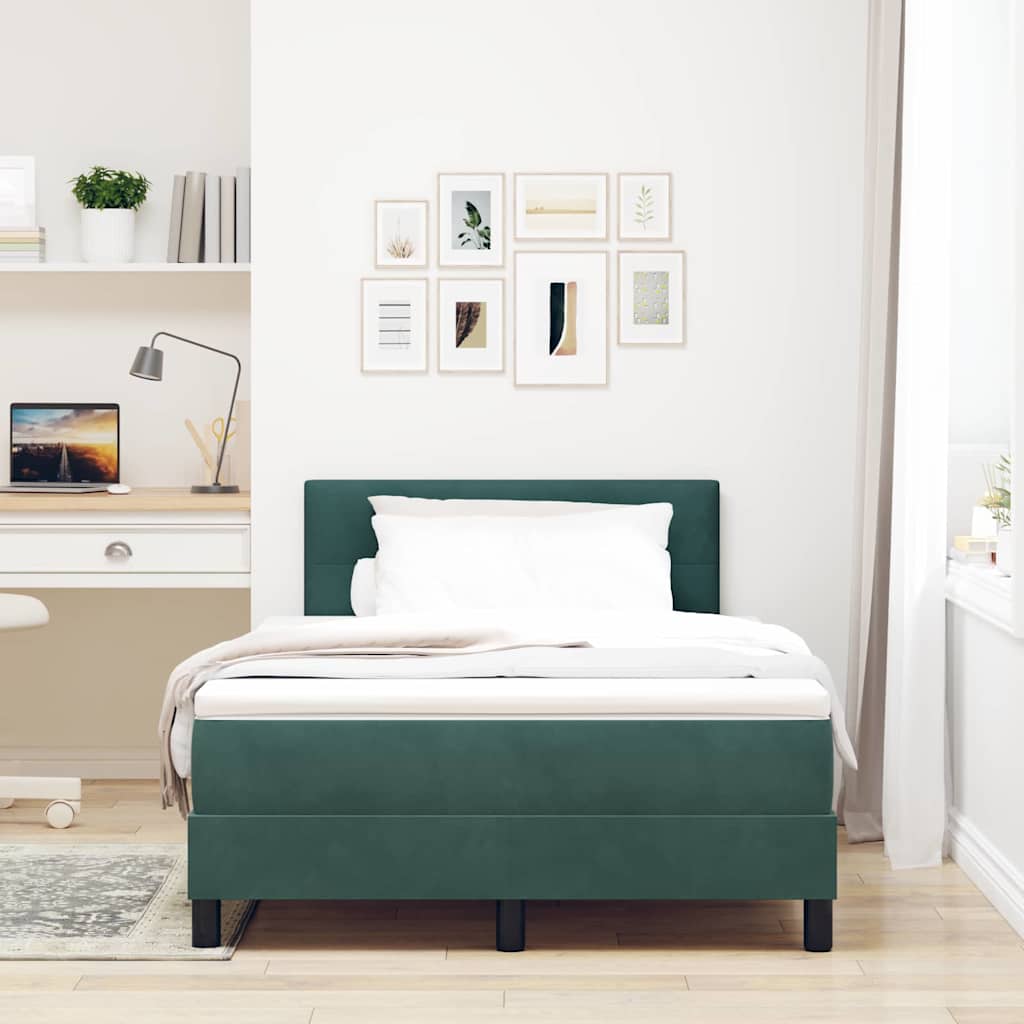 LED Box Spring Bed med madras Mørkegrøn 120 x 190 cm Fløjl
