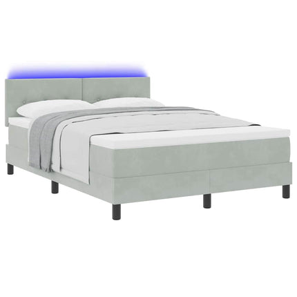 LED Box Spring Bed med hovedgærde Lysegrå 140 x 190 cm Fløjl