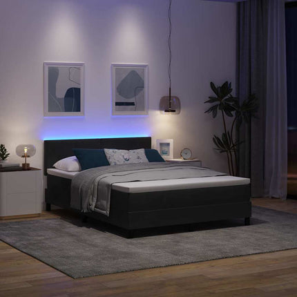 LED Box Spring Bed med hovedgærde Sort 140 x 190 cm Fløjl