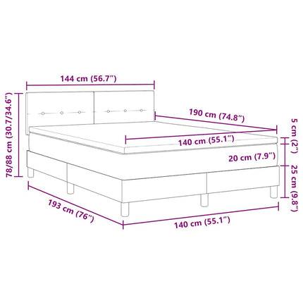 LED Box Spring Bed med hovedgærde Mørkegrøn 140 x 190 cm Fløjl
