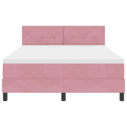 LED Box Spring Bed med hovedgærde Lyserød 140 x 190 cm Fløjl